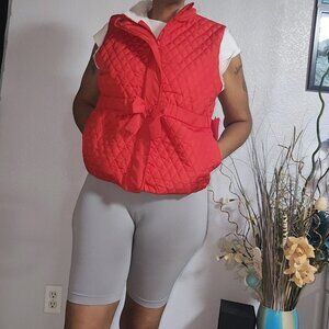 NWT Quilted Red Parachute Vest lined with faux fur Size S/M